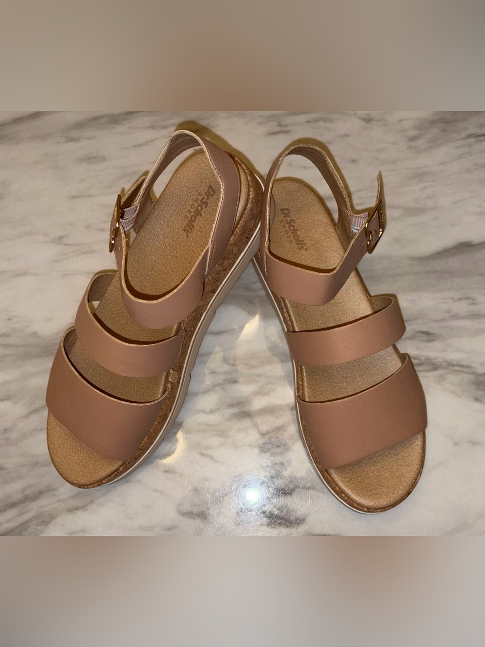 Dr. Scholl’s Once Twice Cork Platform Wedge Sandals Tan Blush Pink Women's 10M